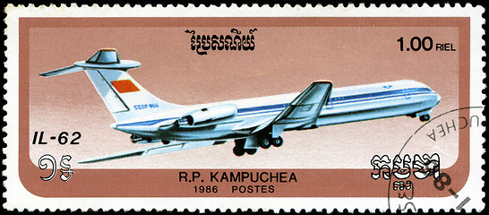 Image showing CAMBODIA - CIRCA 1986: stamp printed by Cambodia, shows airplane