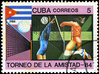 Image showing CUBA - CIRCA 1984: A stamp printed in CUBA shows volleyball, ser