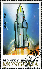 Image showing MONGOLIA - CIRCA 1989: stamp printed by Mongolia, shows spaceshi