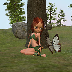 Image showing Forest Elf Girl and Butterfly