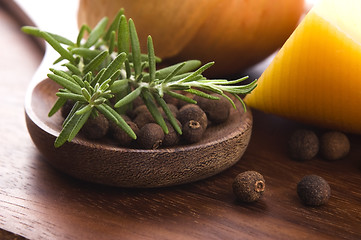 Image showing allspice with fresh rosemary, cheese and onion