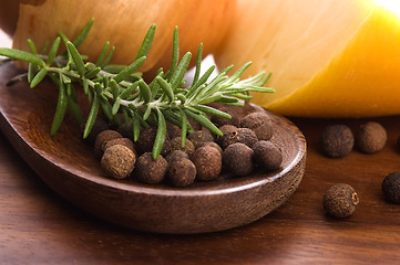 Image showing allspice with fresh rosemary, cheese and onion