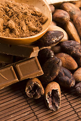 Image showing Cocoa (cacao) beans with chocolate