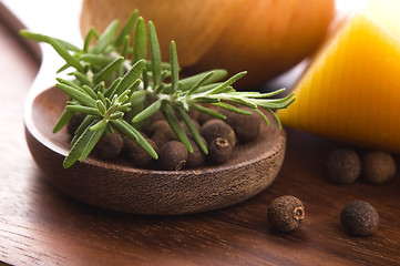 Image showing allspice with fresh rosemary, cheese and onion