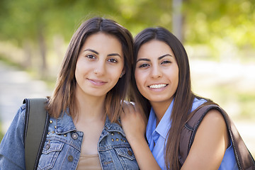 Image showing Young Adult Mixed Race Twin Sisters Portrait Outside