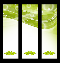 Image showing Set wavy nature banners with green leaves