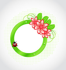 Image showing Cute spring label with flower, leaves, lady-beetle