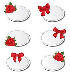 Image showing Set label cards with roses and gift bows