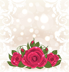 Image showing Luxury card with bouquet of pink roses