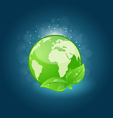 Image showing Global planet and eco green leaves