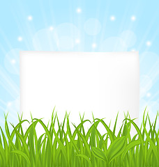 Image showing Natural card with green grass and paper sheet