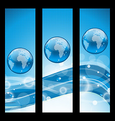 Image showing Abstract banners with wavy water line and earth symbol