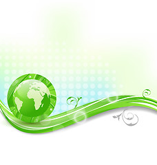 Image showing Background with global planet and eco green leaves