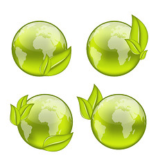 Image showing  set icon world with eco green leaves isolated on white backgrou