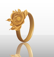 Image showing Jewelry ring with golden rose