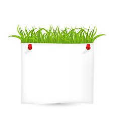 Image showing Paper sheet with green grass isolated on white background
