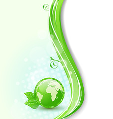 Image showing Background with global planet and eco green leaves