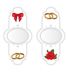 Image showing Set wedding cards with rose, ring, bow