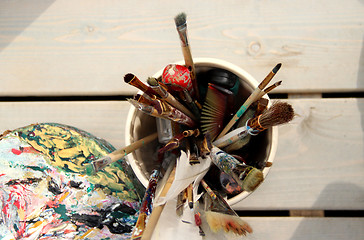 Image showing Vivid paintbrushes at the atelier 