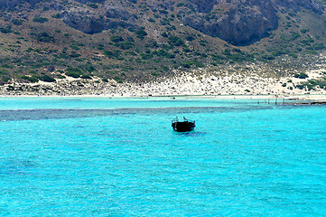 Image showing Beautiful turquoise sea and boat