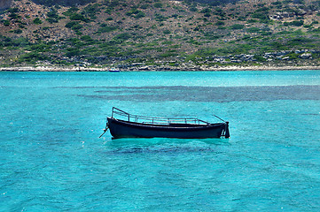 Image showing Beautiful turquoise sea and boat