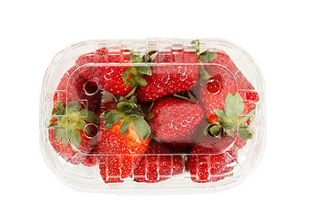 Image showing fresh strawberries in box on white