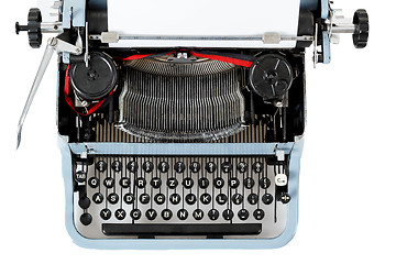 Image showing retro uncovered blue typewriter