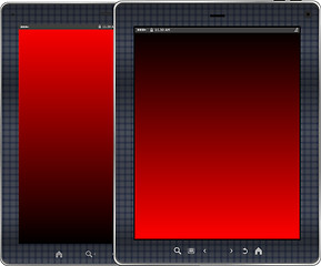 Image showing Photo-realistic illustration of red colored vertical tablet pc set