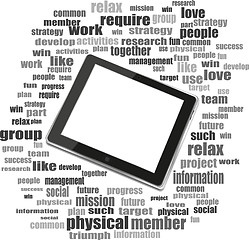 Image showing Digital tablet with mobile technology tag cloud concept on screen