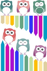 Image showing set of colorful owls with different expressions