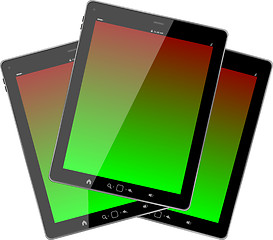 Image showing Photo-realistic illustration of different colored vertical tablet pc set