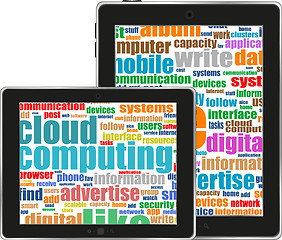 Image showing Digital tablet with mobile technology tag cloud concept on screen