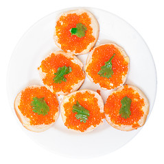 Image showing Sandwiches with red salted caviar