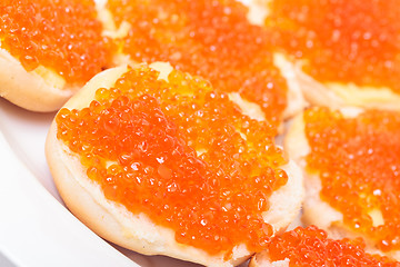 Image showing Sandwiches with red salted caviar