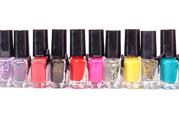 Image showing Group of bright nail polishes