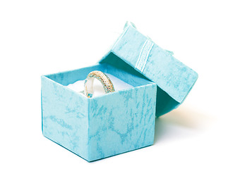 Image showing Cyan gift boxes with ring