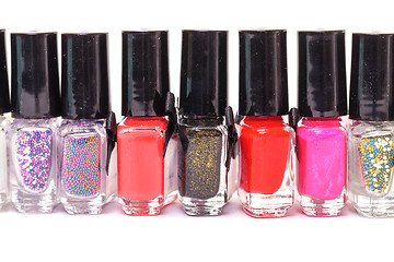 Image showing Group of bright nail polishes