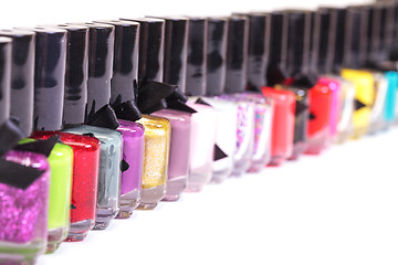 Image showing Group of bright nail polishes