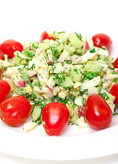 Image showing Salad with potatoes, eggs, cherry tomatoes