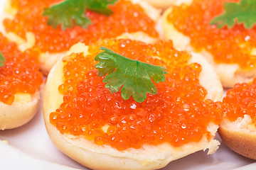 Image showing Sandwiches with red salted caviar