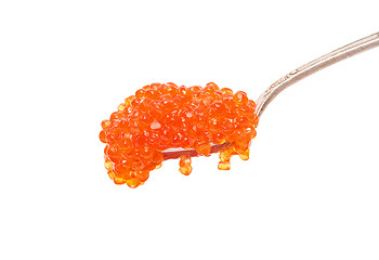 Image showing Red salted caviar with spoon