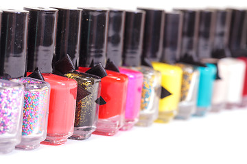 Image showing Group of bright nail polishes