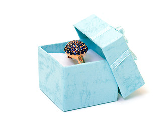 Image showing Cyan gift boxes with ring