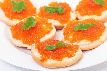 Image showing Sandwiches with red salted caviar