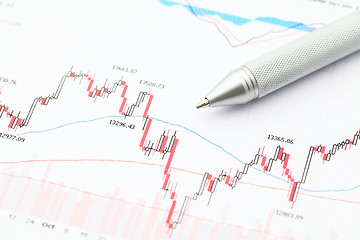 Image showing Business financial chart with pen 