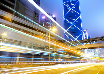 Image showing City traffic at night in Hong Kong 