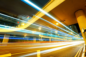 Image showing Traffic under the bridge at night 