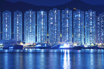 Image showing Apartment Buildings in Hong Kong at night