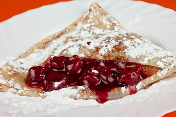 Image showing pancakes with cherries