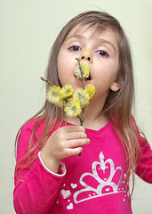 Image showing Child with willow catkins